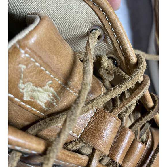 Polo Ralph Lauren Shoes Mens Size 14D Brown Tan Leather Canvas Boat Sneakers main image 12